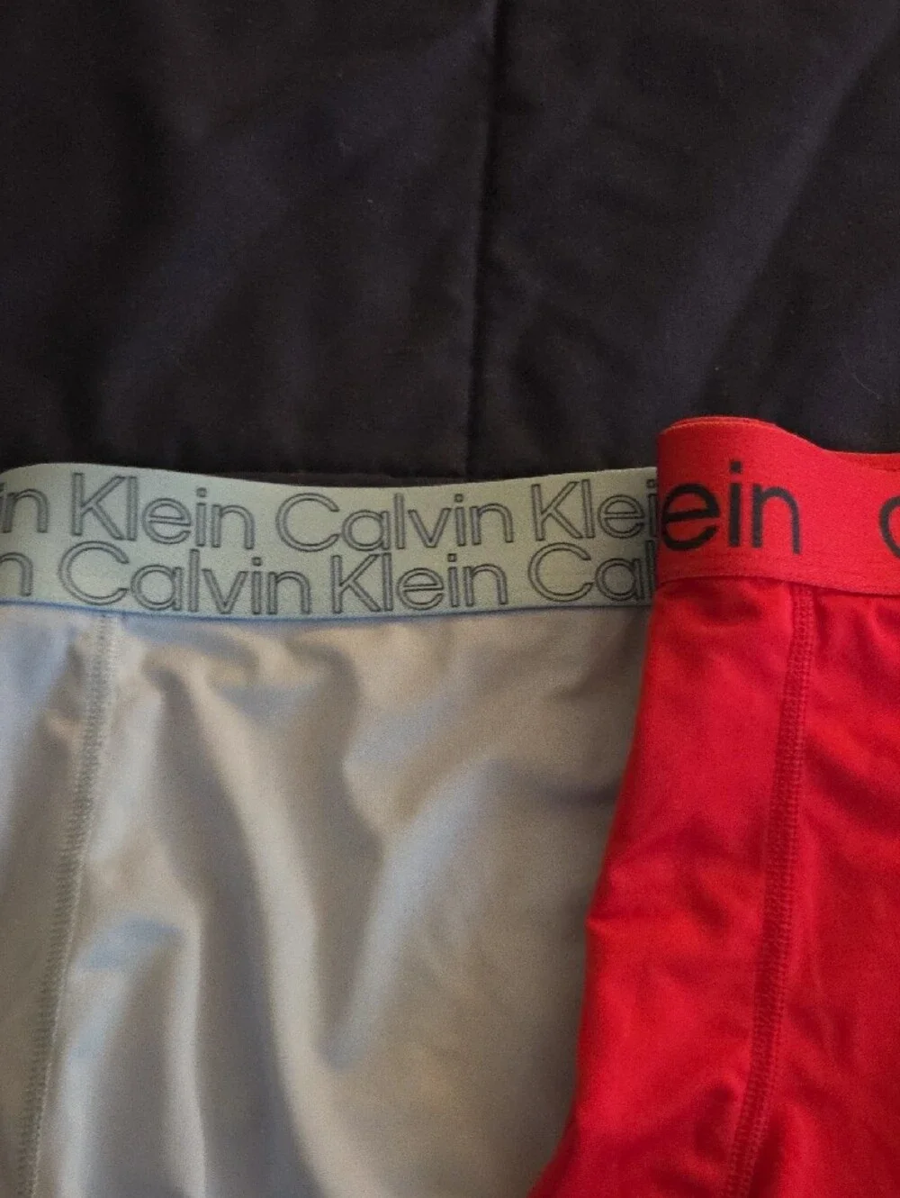 Calvin Klein Boxer Briefs Trio — Navy Blue, Red, Light Blue Dri-fit Material